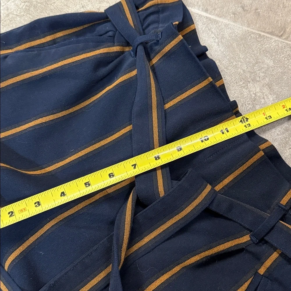 Zara Dark Navy Orange Striped Paperbag Tie Waist Ankle Cropped Pants Sz M - Picture 6 of 10